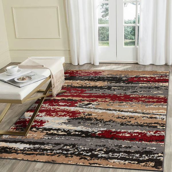 8x11 Modern Area Rug Red And Black Area Room Rugs Modern Area Rugs Area Rugs