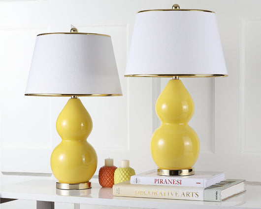 Safavieh Jill Double-Gourd Ceramic Lamp Mustard Gold – Incredible