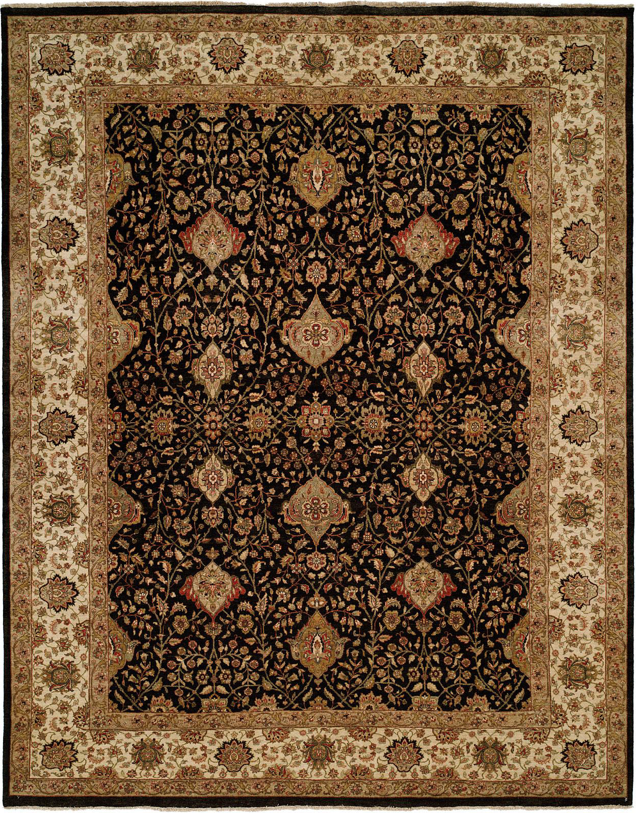 Kalaty Shajahan SJ-469 Black/Ivory Area Rug – Incredible Rugs and