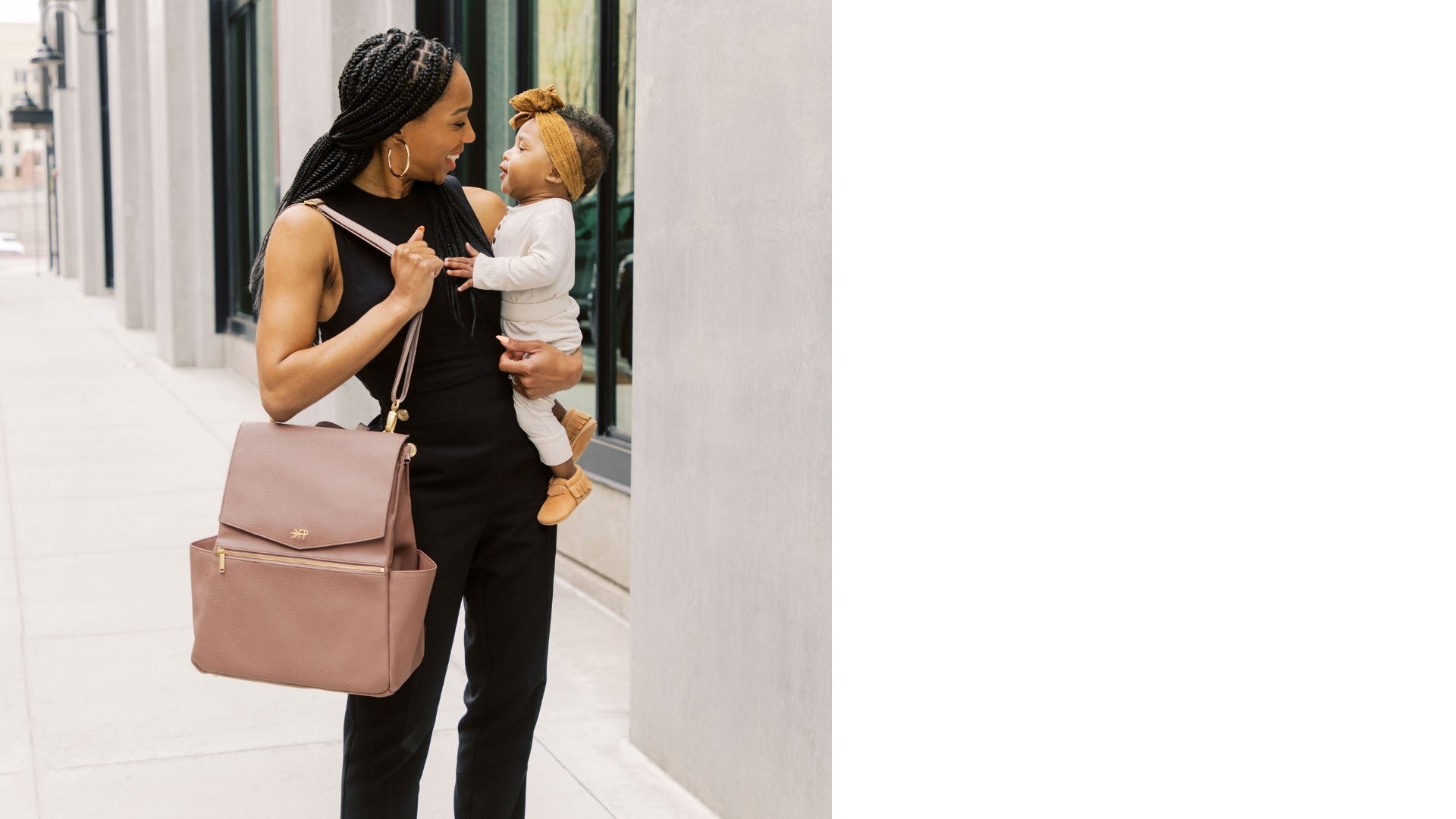 Woman holding child and Freshly Picked Classic Diaper Bag