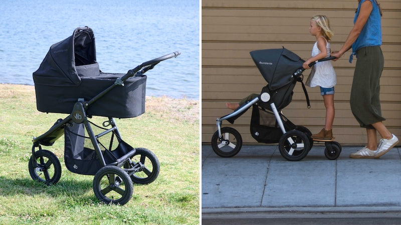 Bumbleride Indie stroller with bassinet and ride along board