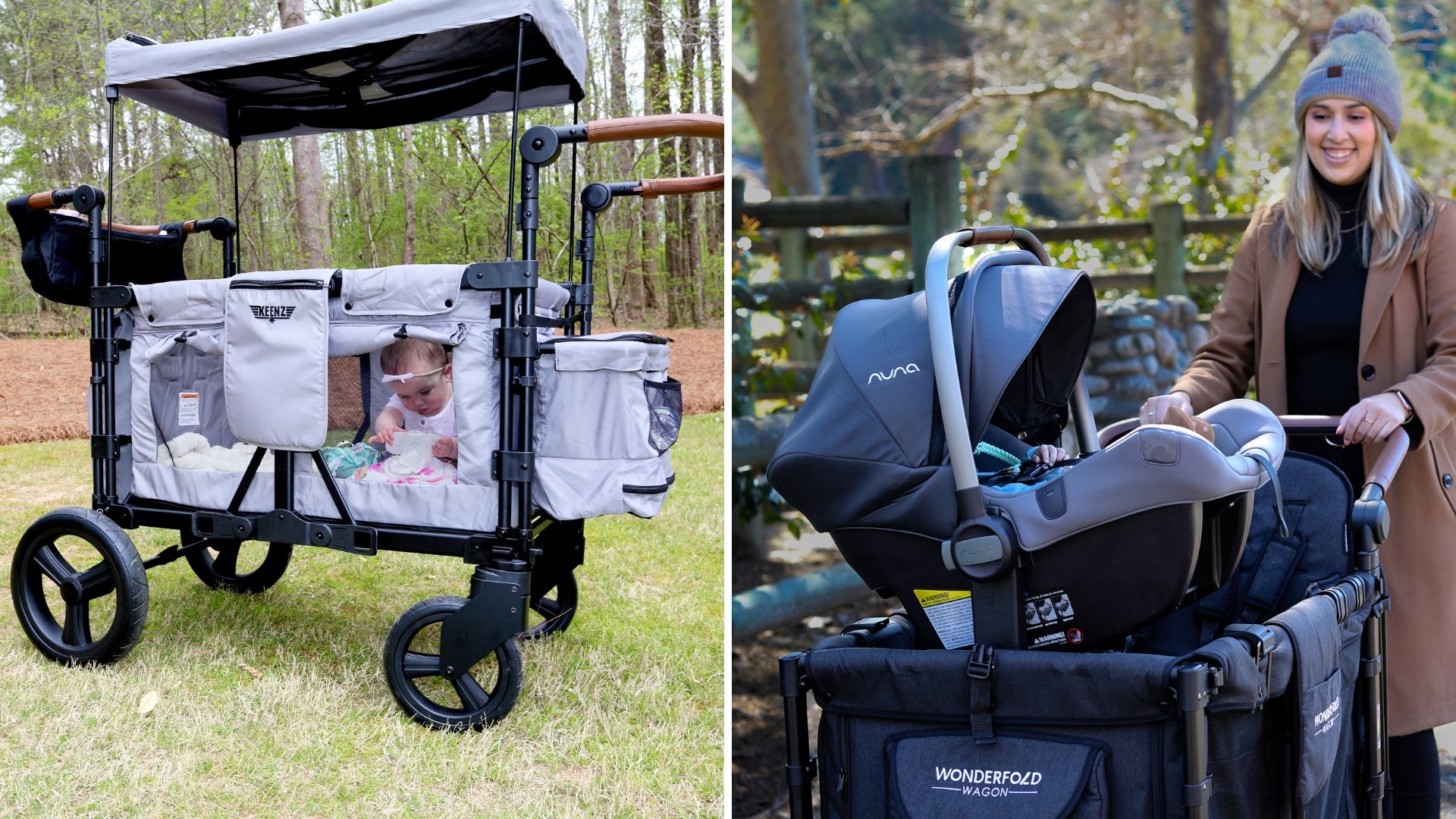 Keenz XC+ picture with baby and WonderFold W4 Luxe picture with car seat attached
