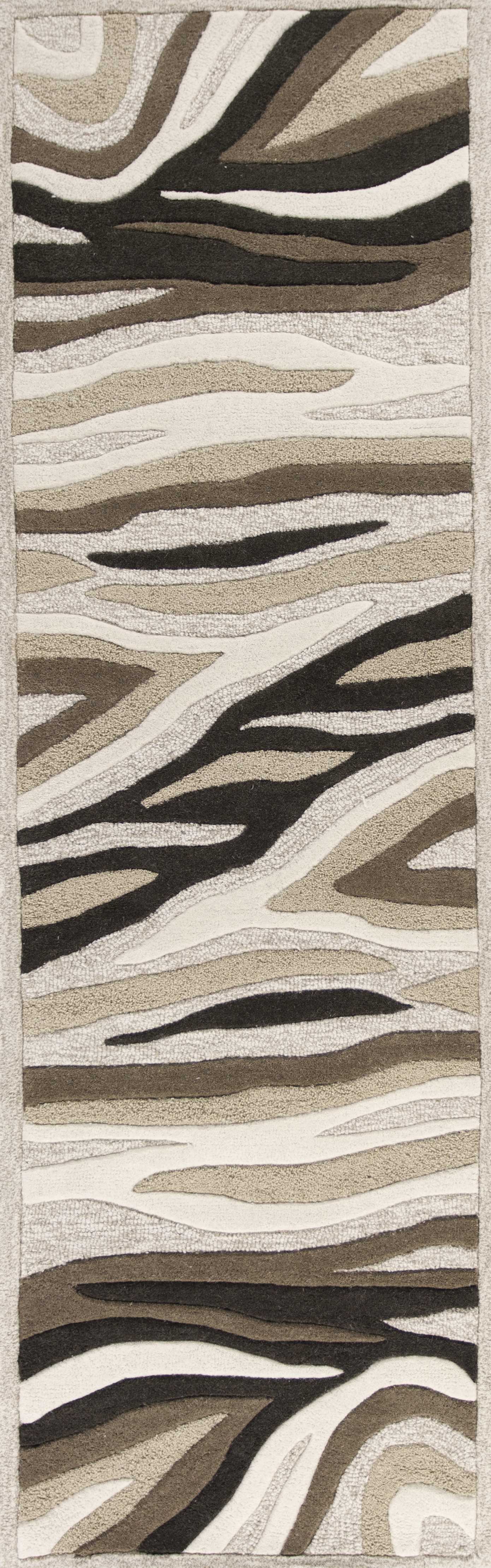 2' X 7' Natural Abstract Waves Wool Runner Rug 2' X 7' Natural Abstract