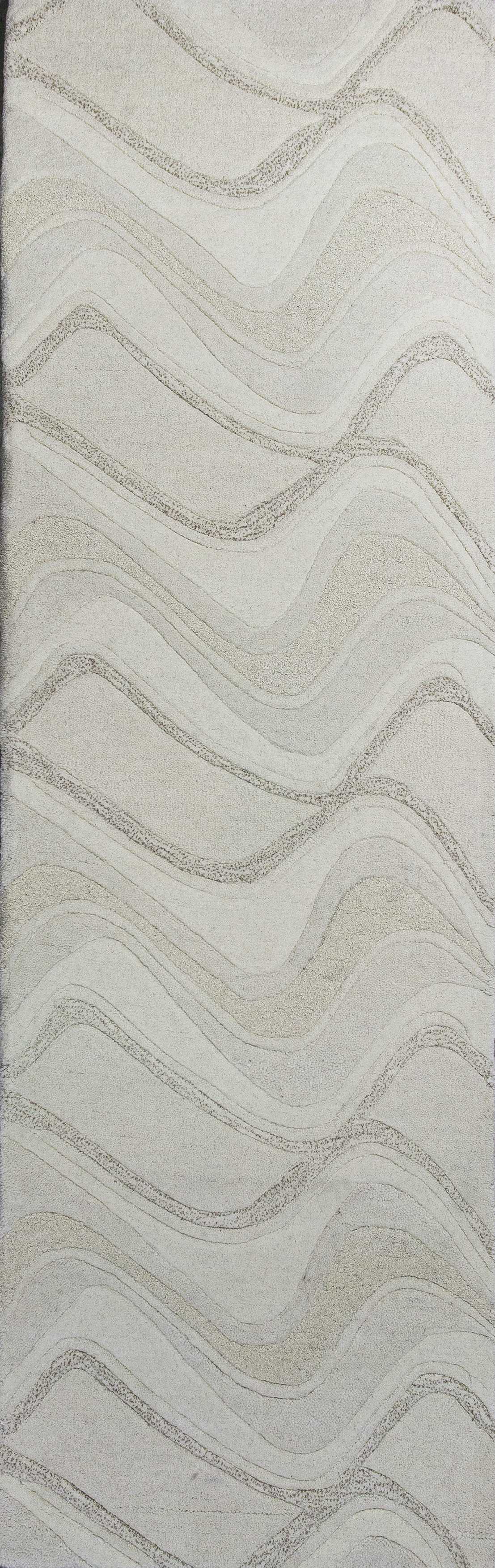 2' X 7' Ivory Abstract Waves Wool Runner Rug 2' X 7' Ivory Abstract Waves