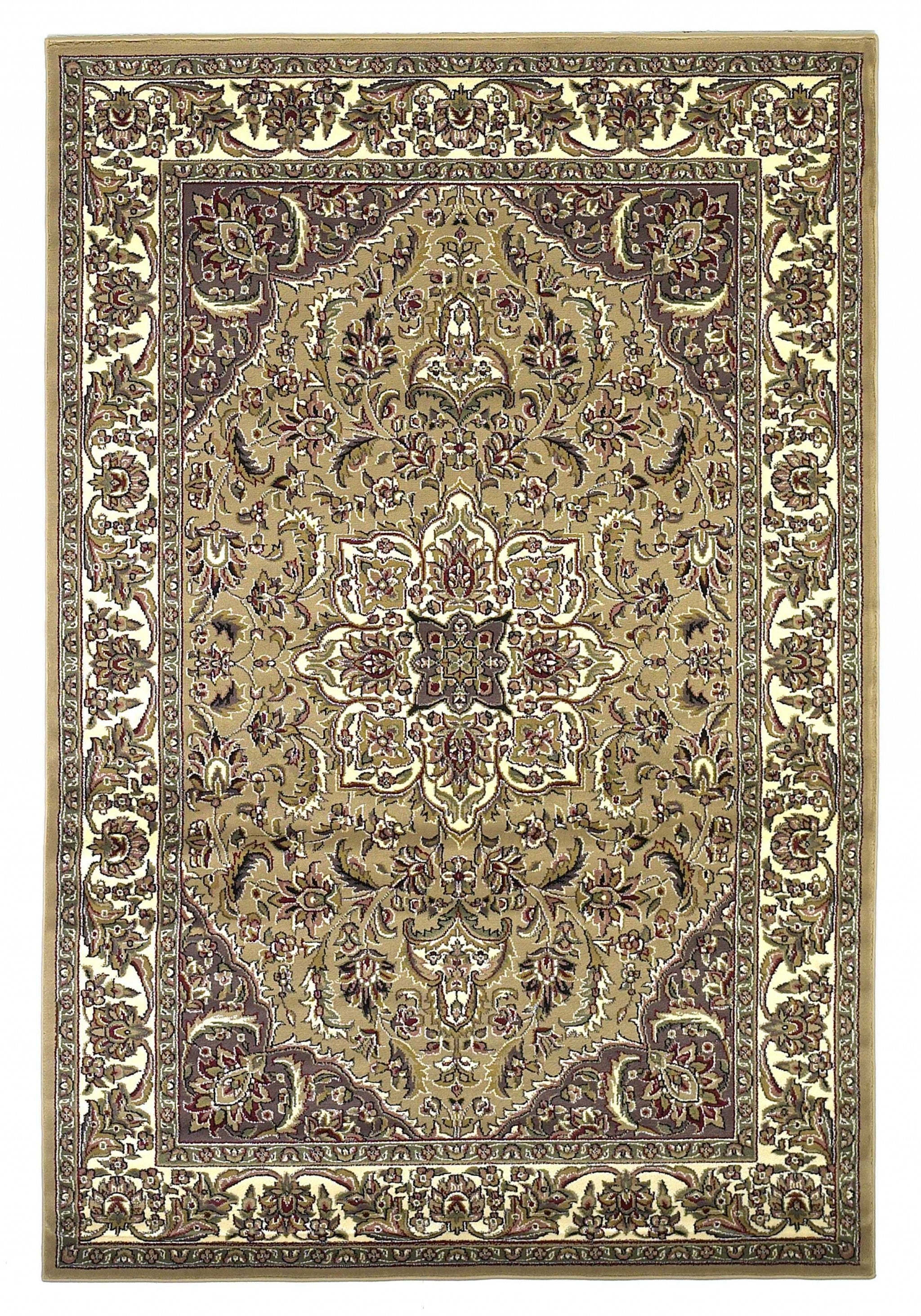 5'X8' Beige Ivory Machine Woven Floral Medallion Indoor Area Rug 5'X8'