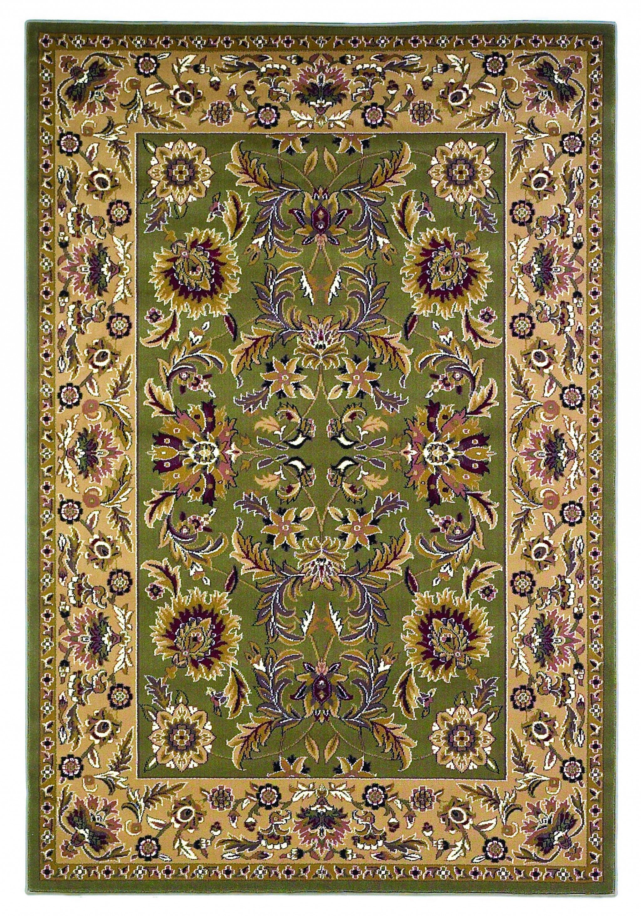 3'X5' Green Taupe Machine Woven Floral Traditional Indoor Area Rug 3'X5'