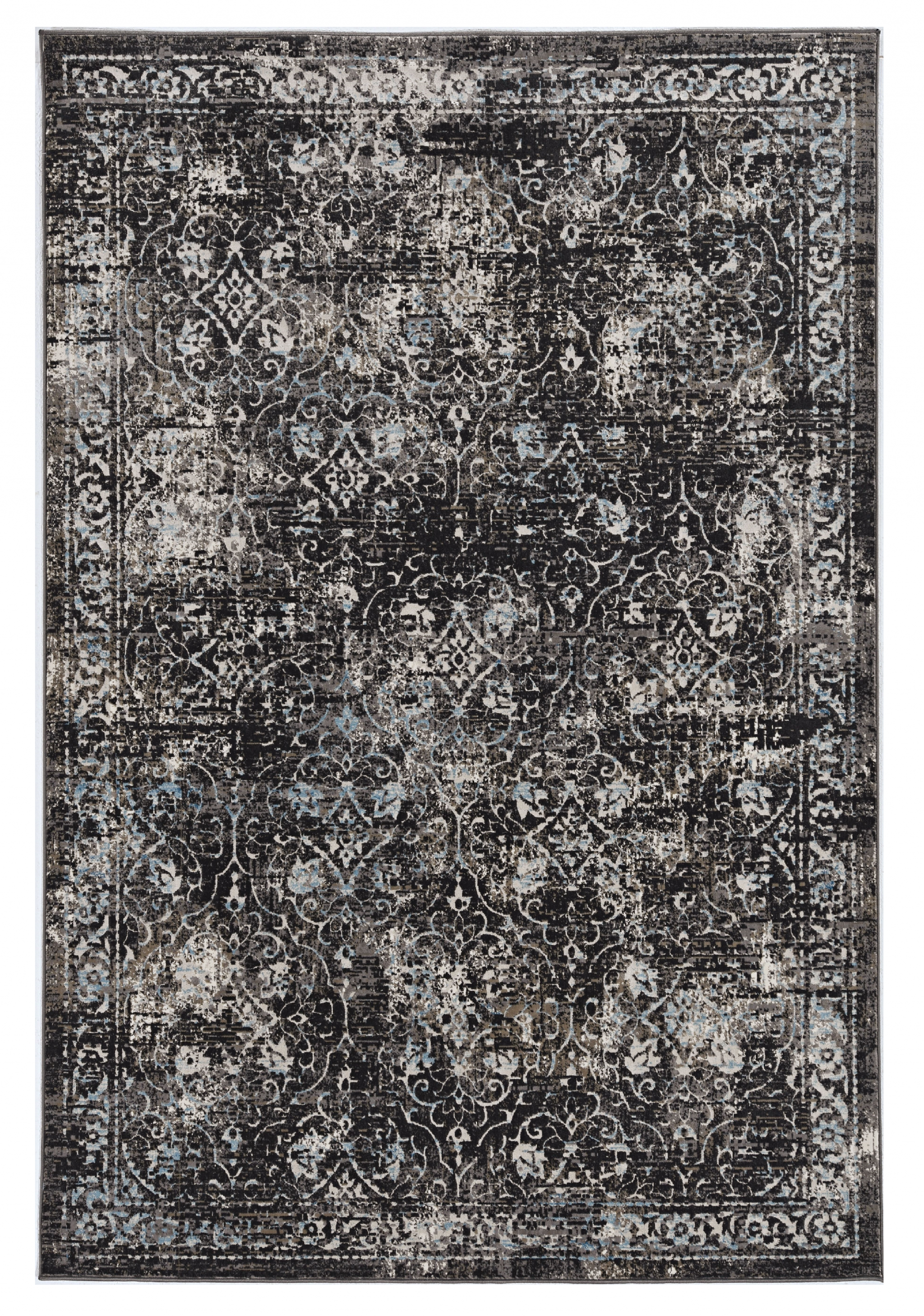 10'X13' Midnight Black Machine Woven Vintage Floral Indoor Area Rug 10'X13'