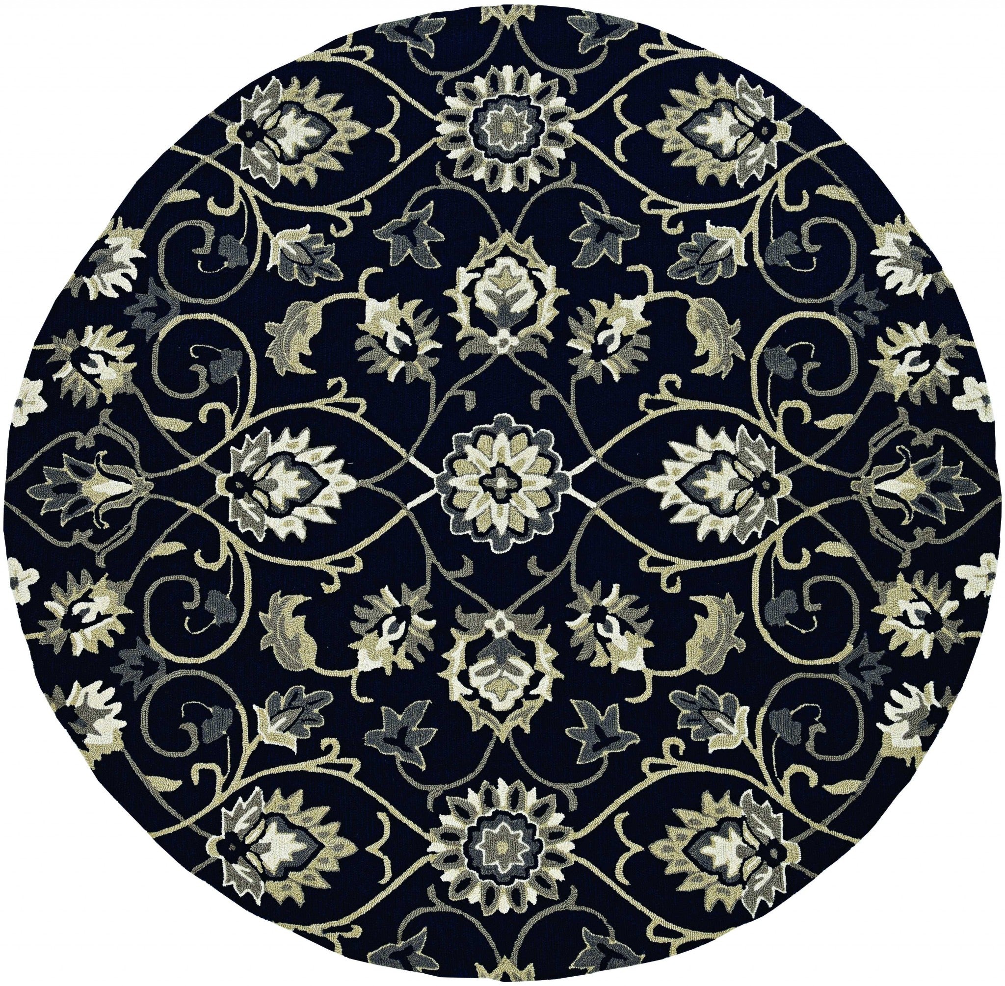 5' X 7' Navy Floral Vines Indoor Outdoor Area Rug 5' X 7' Navy Floral Vines