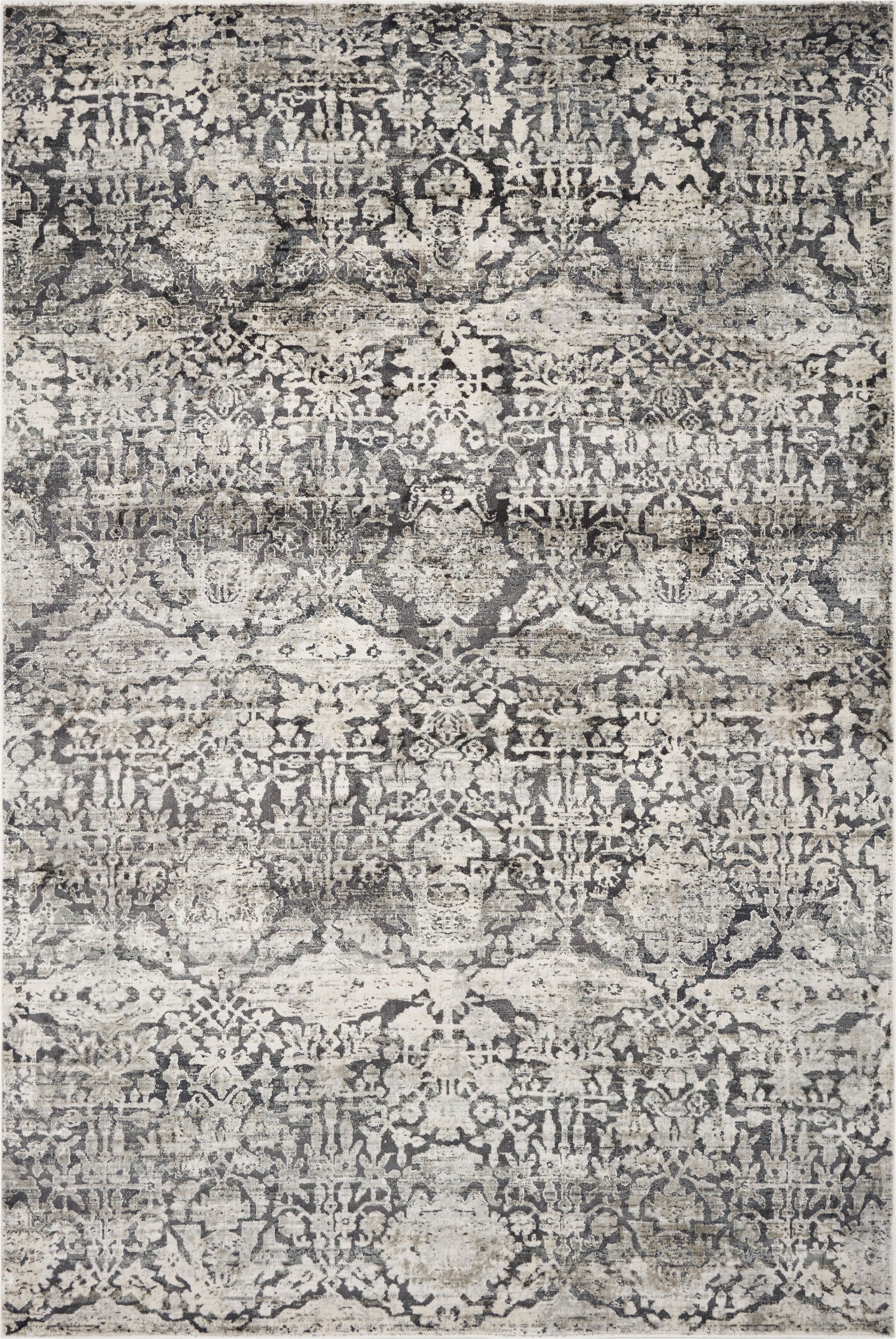 8'X11' Grey Machine Woven Distressed Floral Traditional Indoor Area Rug