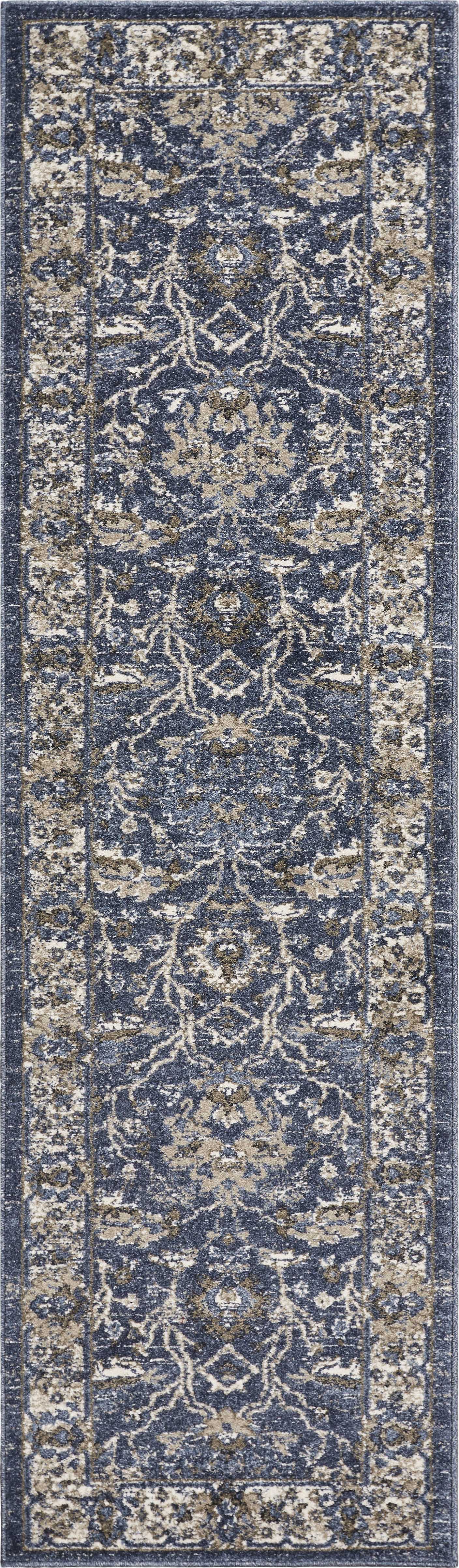 5'X8' Denim Blue Machine Woven Bordered Floral Vines Indoor Area Rug 5'X8'