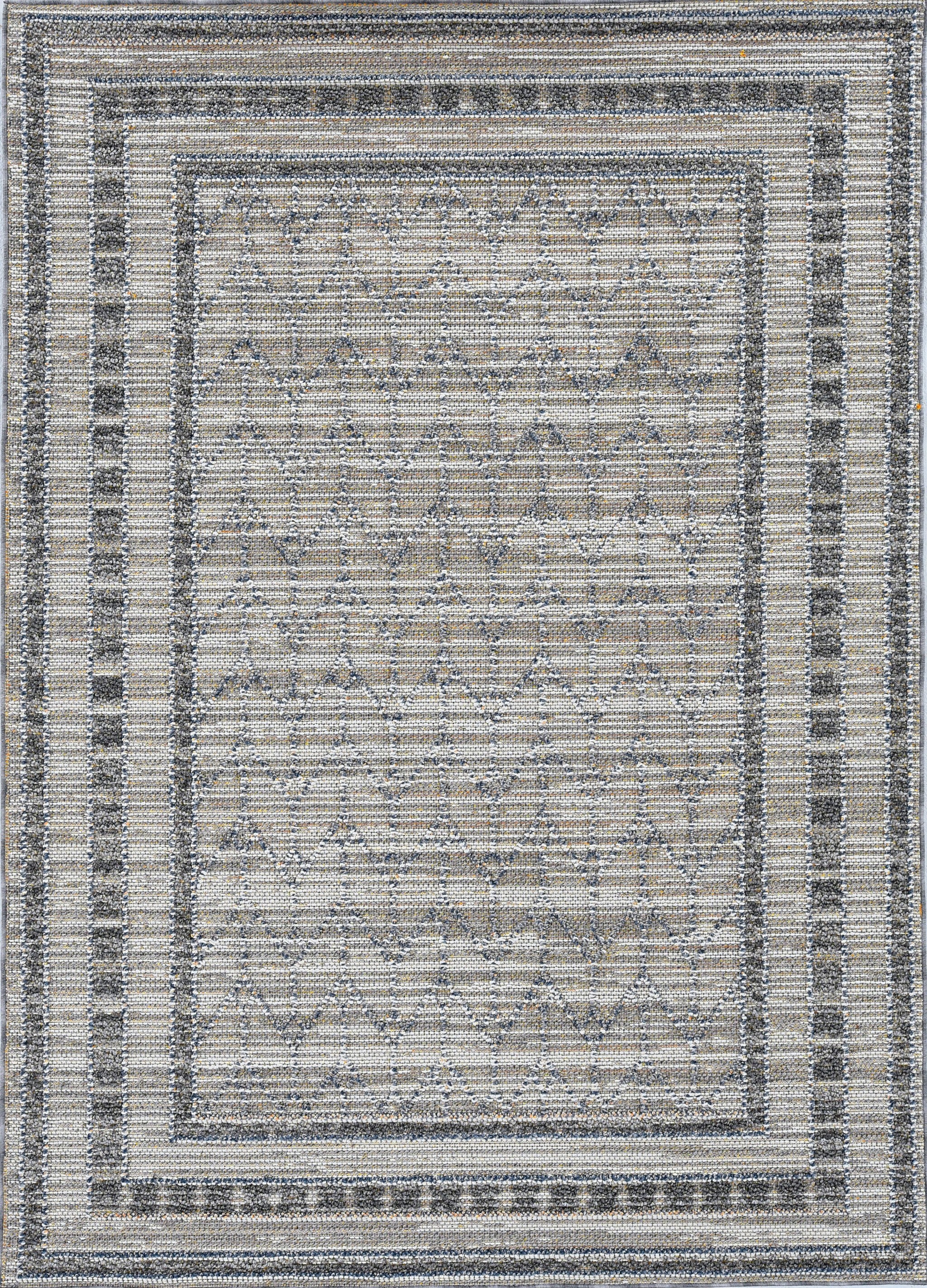 8'X10' Grey Machine Woven Uv Treated Bordered Indoor Outdoor Area Rug