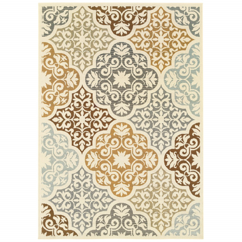 3' X 5' Ivory Grey Floral Medallion Indoor Outdoor Area Rug 3' X 5' Ivory