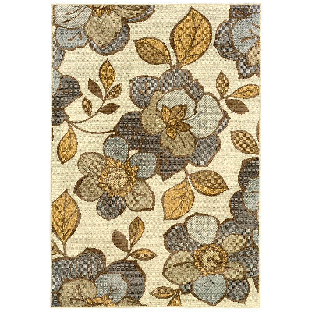 4' X 6' Ivory Gray Large Floral Blooms Indoor Outdoor Area Rug 4' X 6'