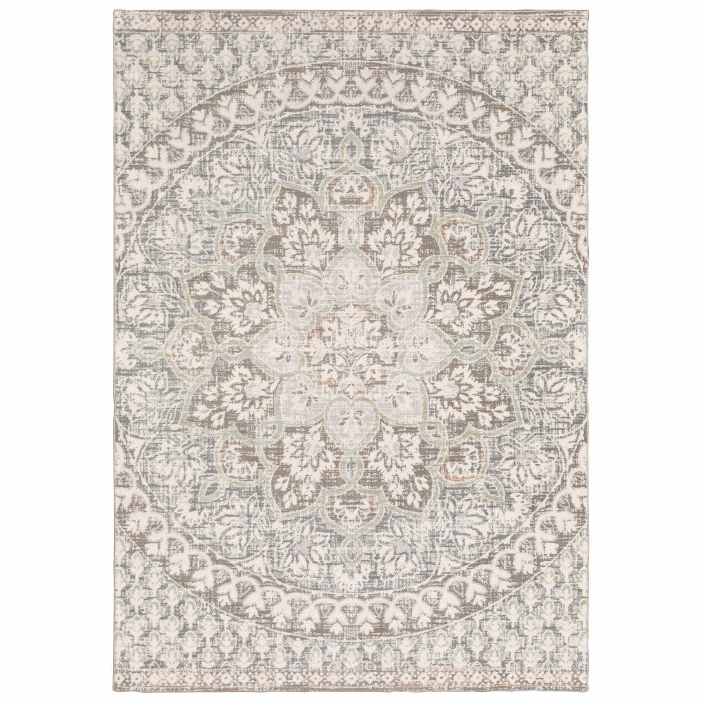 5' X 8' Ivory Grey Distresed Oversize Medallion Indoor Area Rug 5' X 8'