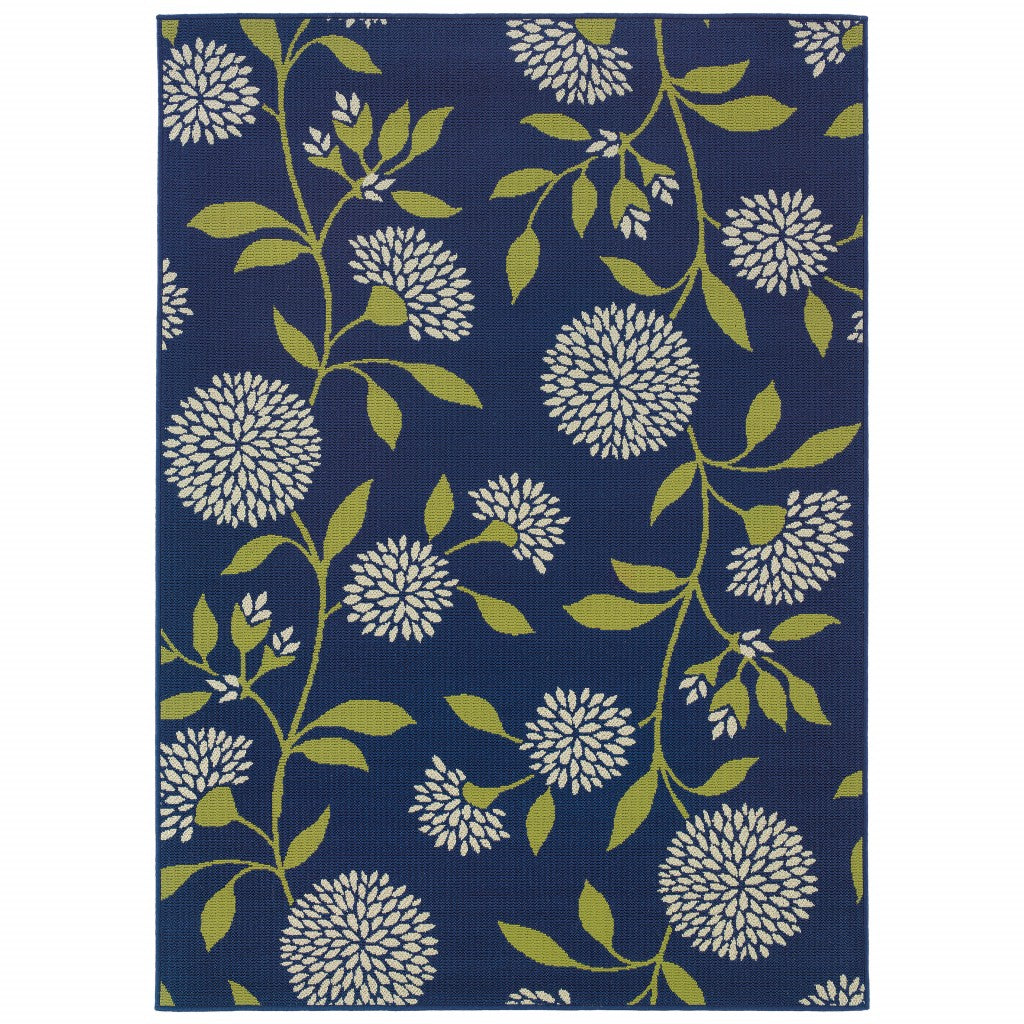 9' X 13' Indigo And Lime Green Floral Indoor Outdoor Area Rug 9' X 13'