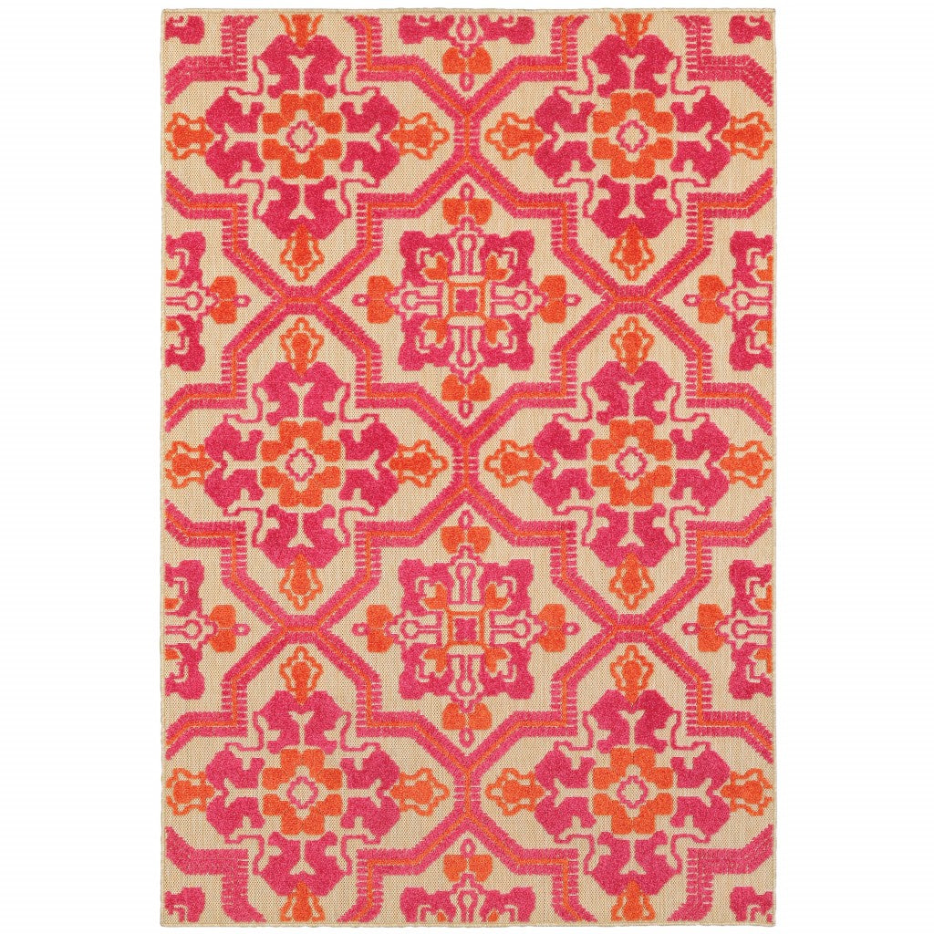 3' X 6' Pink And Orange Medallion Indoor Outdoor Area Rug 3' X 6' Pink And