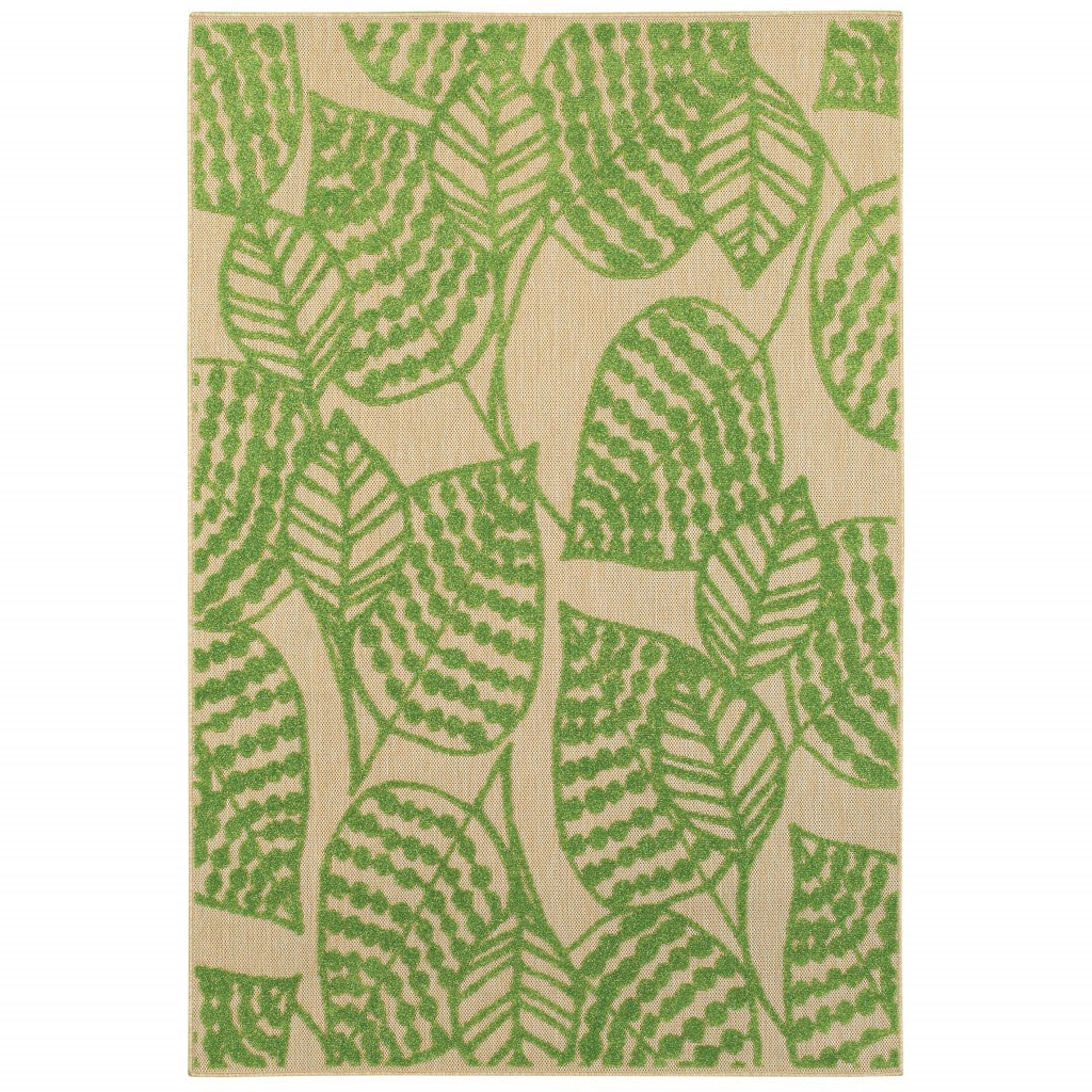 3' X 6' Sand And Lime Green Leaves Indoor Outdoor Area Rug 3' X 6' Sand And