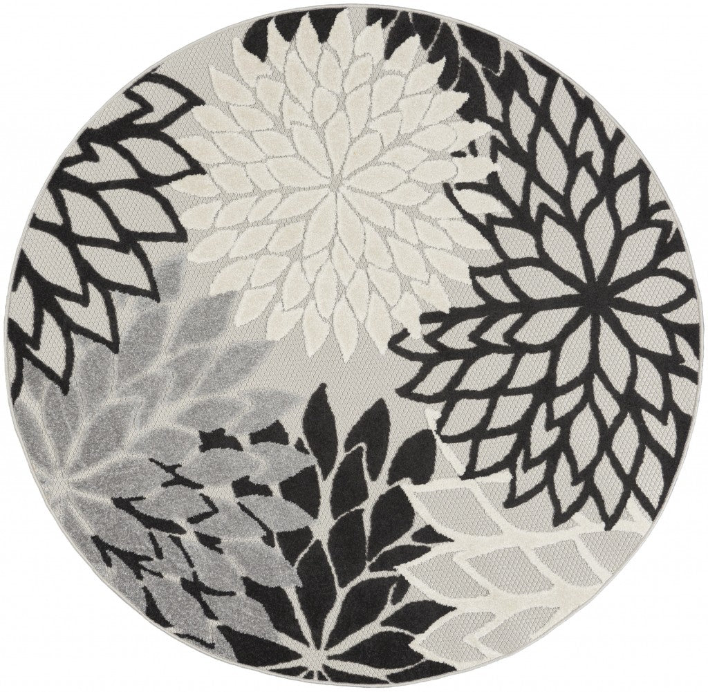 5鈥 Round Black Gray White Indoor Outdoor Area Rug 5鈥 Round Black Gray White