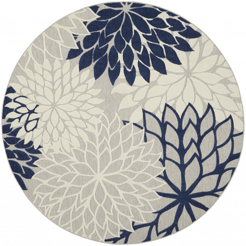 8鈥 Round Ivory And Navy Indoor Outdoor Area Rug 8鈥 Round Ivory And Navy