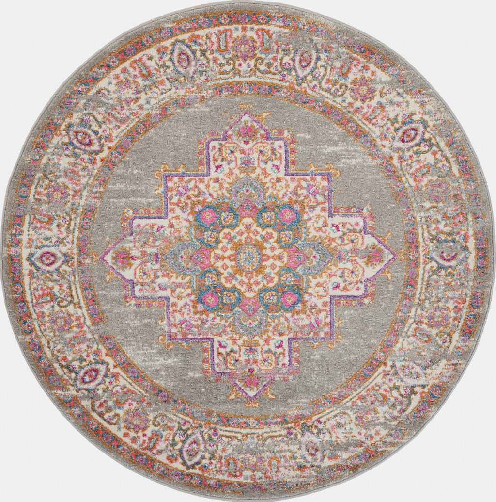 8鈥 Round Gray And Gold Medallion Area Rug 8鈥 Round Gray And Gold Medallion