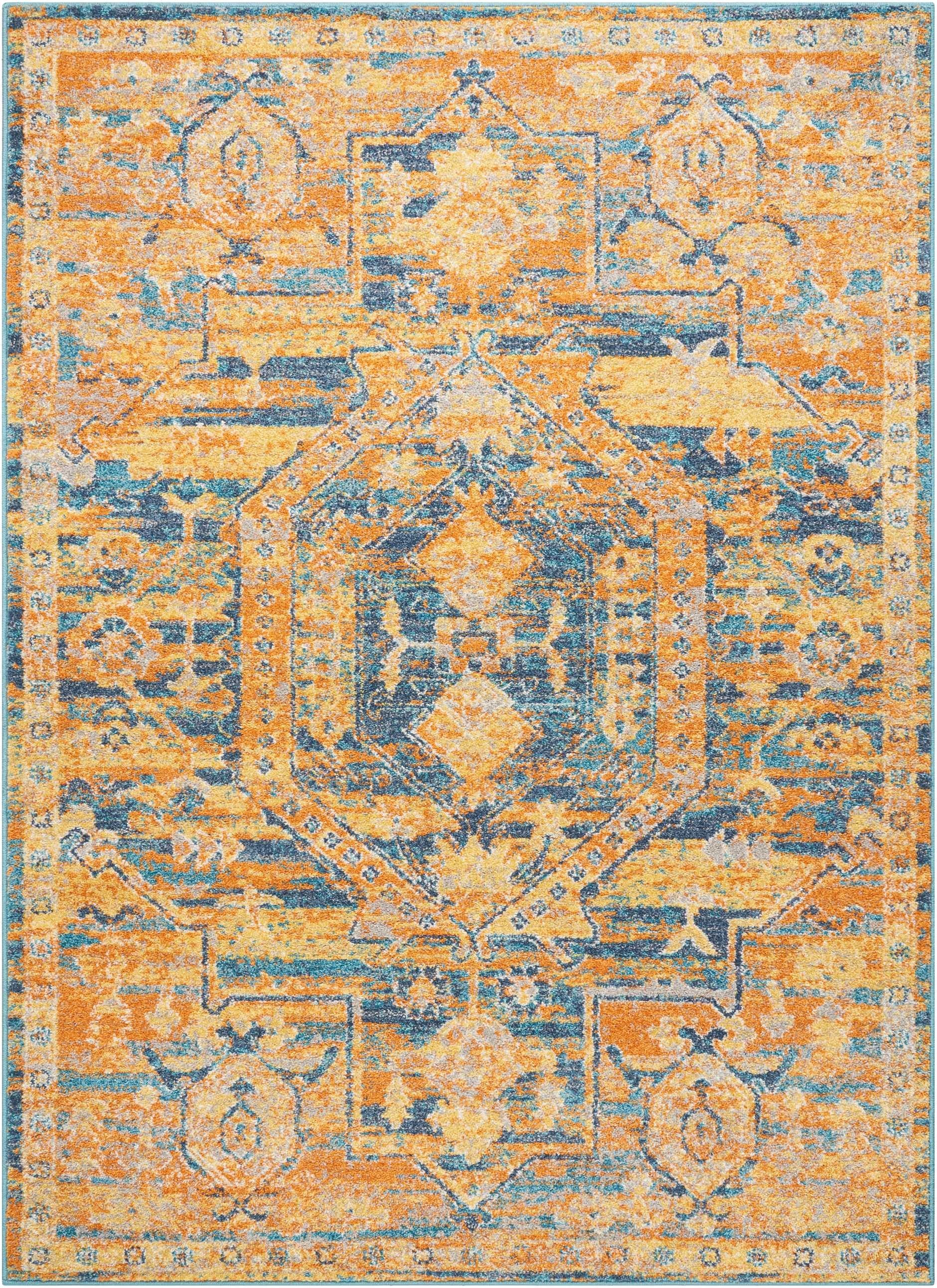 5鈥 X 7鈥 Gold And Blue Antique Area Rug 5鈥 X 7鈥 Gold And Blue Antique Area