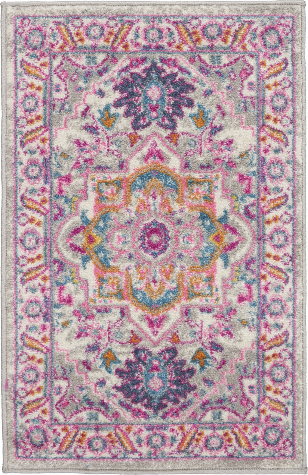 2鈥 X 3鈥 Light Gray And Pink Medallion Scatter Rug 2鈥 X 3鈥 Light Gray And