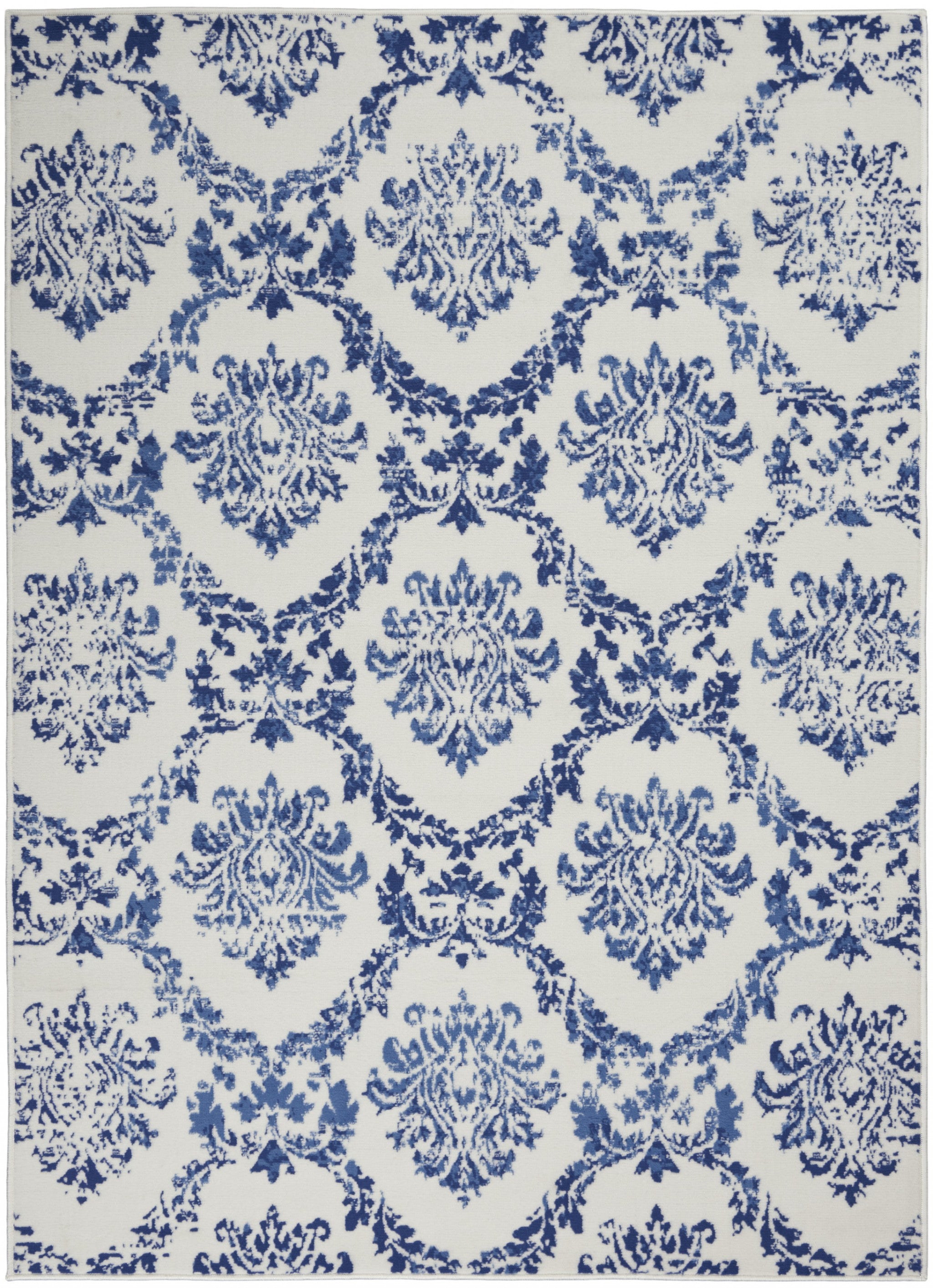 5鈥 X 7鈥 Ivory And Navy Damask Area Rug 5鈥 X 7鈥 Ivory And Navy Damask Area