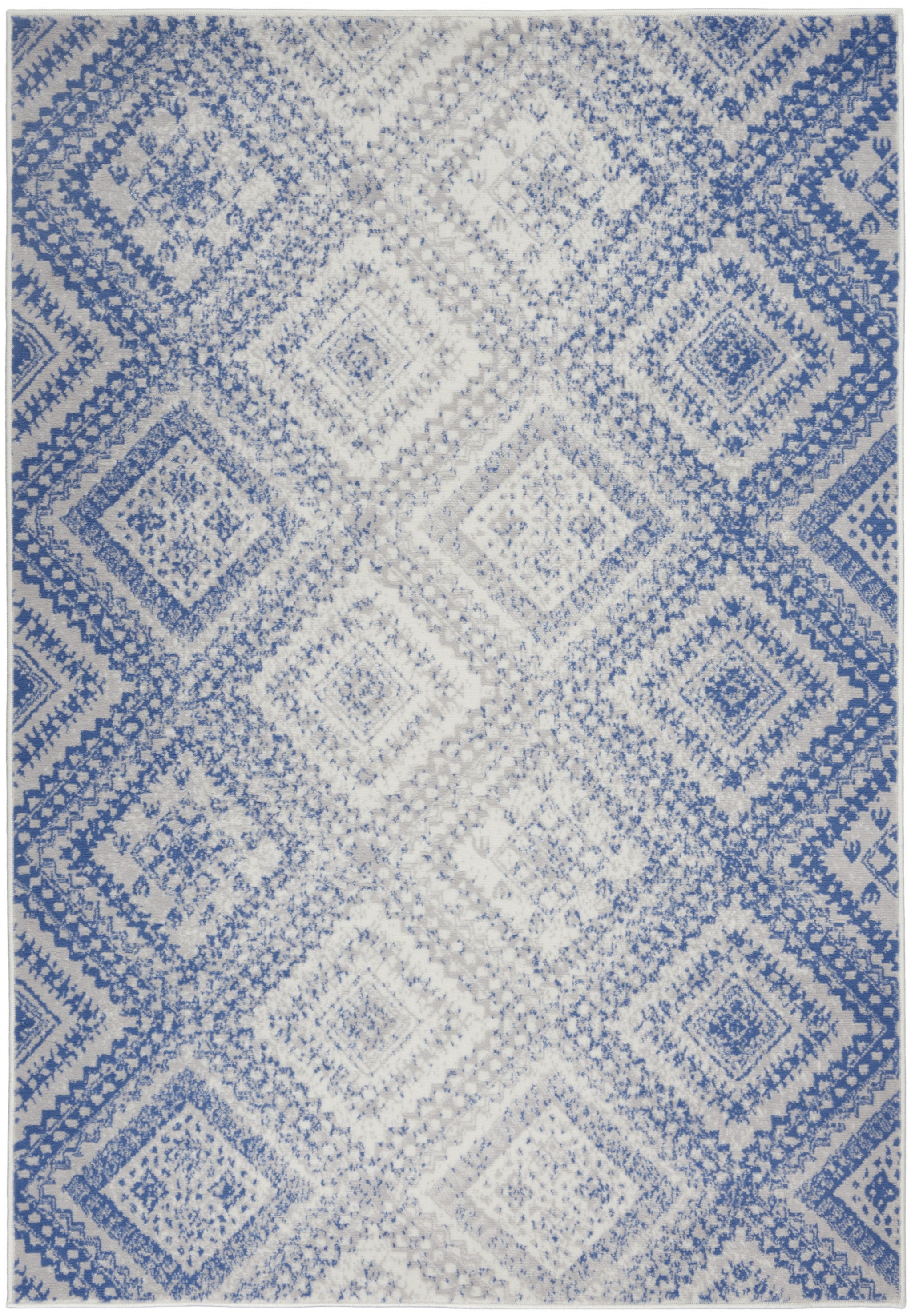 6鈥橷9鈥 Ivory And Blue Lattice Area Rug 6鈥橷9鈥 Ivory And Blue Lattice Area Rug