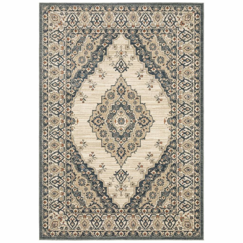 10鈥 X 13鈥 Vintage Beige And Blue Indoor Area Rug 10鈥 X 13鈥 Vintage Beige