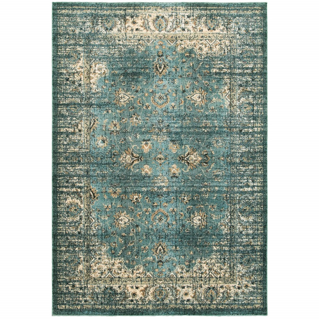 5鈥 X 8鈥 Peacock Blue And Ivory  Indoor Area Rug 5鈥 X 8鈥 Peacock Blue And