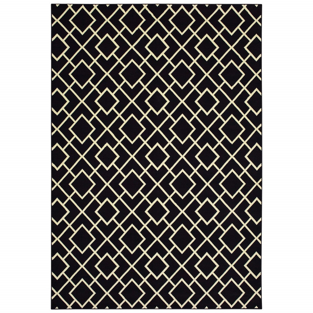 6' X 9' Black Ivory Machine Woven Geometric Diamonds Indoor Area Rug 6' X