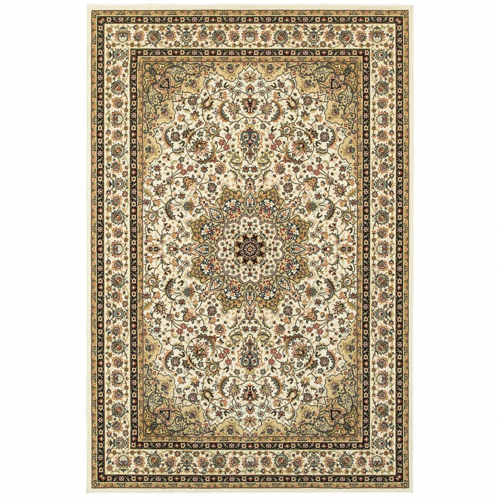 5' X 8' Ivory Beige Machine Woven Oriental Indoor Area Rug 5' X 8' Ivory