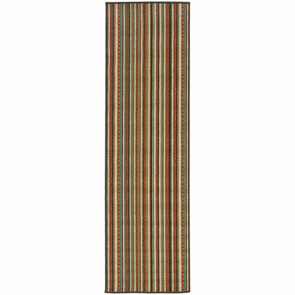 2鈥橷8鈥 Green And Brown Striped Indoor Outdoor Runner Rug 2鈥橷8鈥 Green And