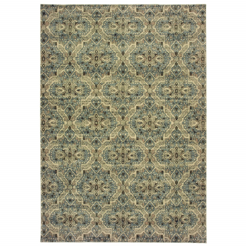 5鈥橷8鈥 Ivory And Blue Geometric Area Rug 5鈥橷8鈥 Ivory And Blue Geometric Area