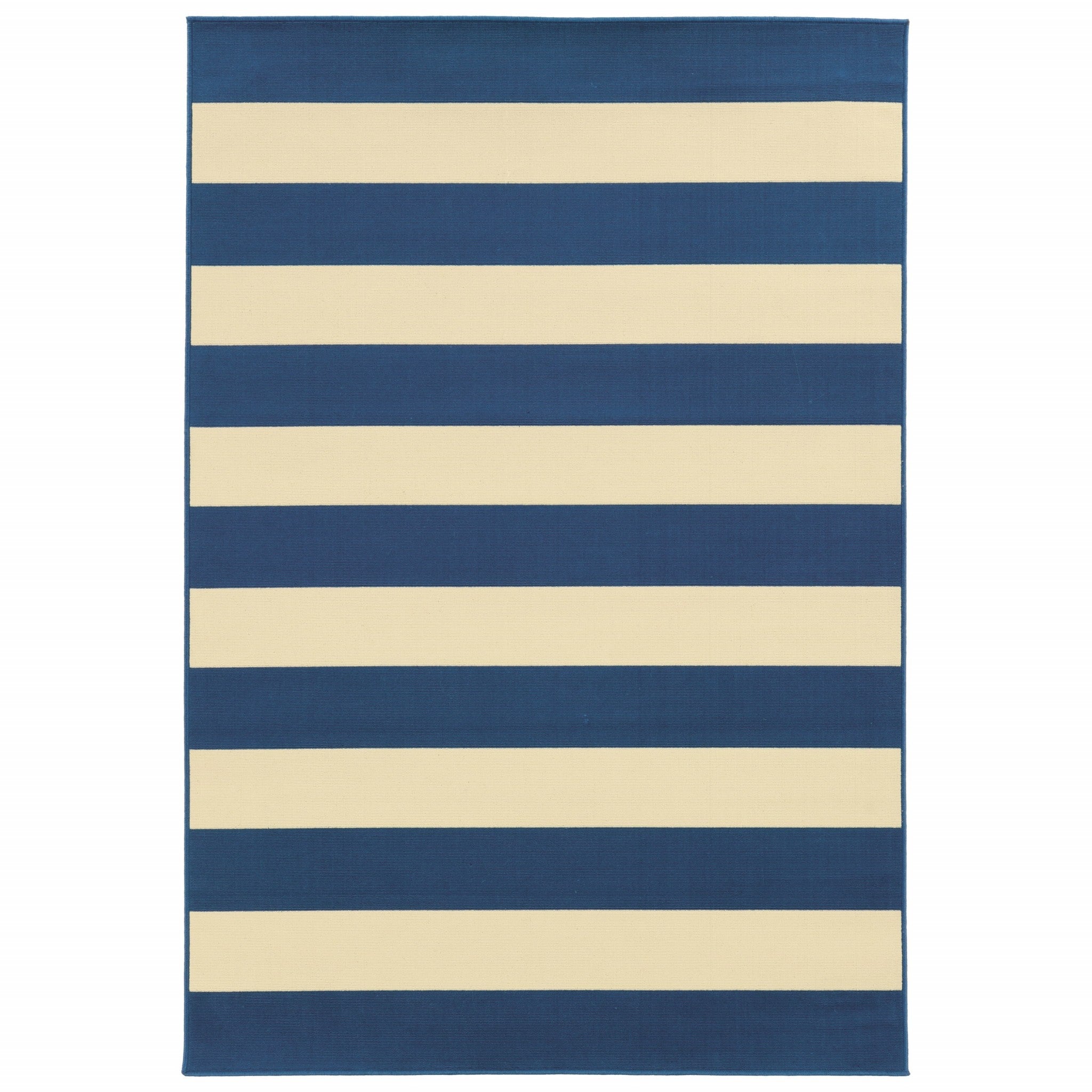 7鈥橷10鈥 Blue And Ivory Striped Indoor Outdoor Area Rug 7鈥橷10鈥 Blue And Ivory