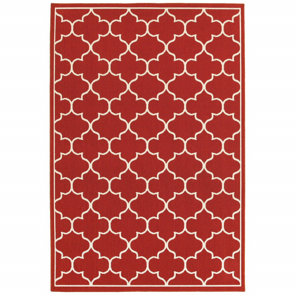 7鈥橷10鈥 Red And Ivory Trellis Indoor Outdoor Area Rug 7鈥橷10鈥 Red And Ivory