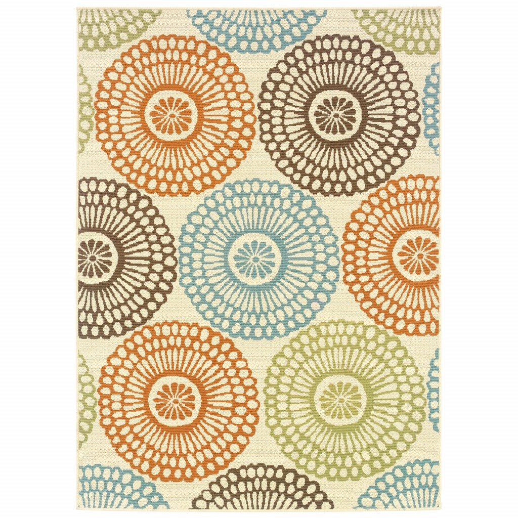 7鈥橷10鈥 Beige And Blue Medallion Indoor Outdoor Area Rug 7鈥橷10鈥 Beige And