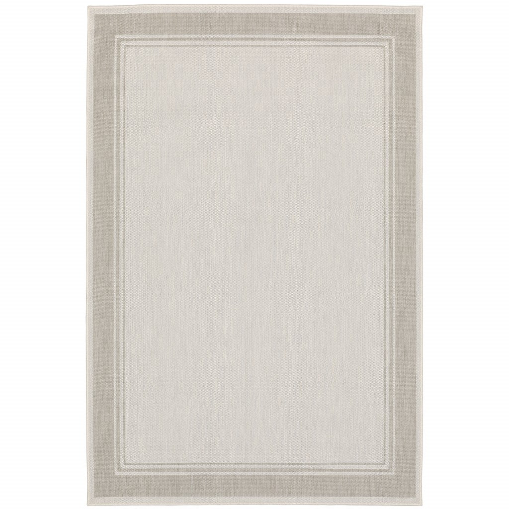 7鈥橷9鈥 Ivory And Gray Bordered Indoor Outdoor Area Rug 7鈥橷9鈥 Ivory And Gray