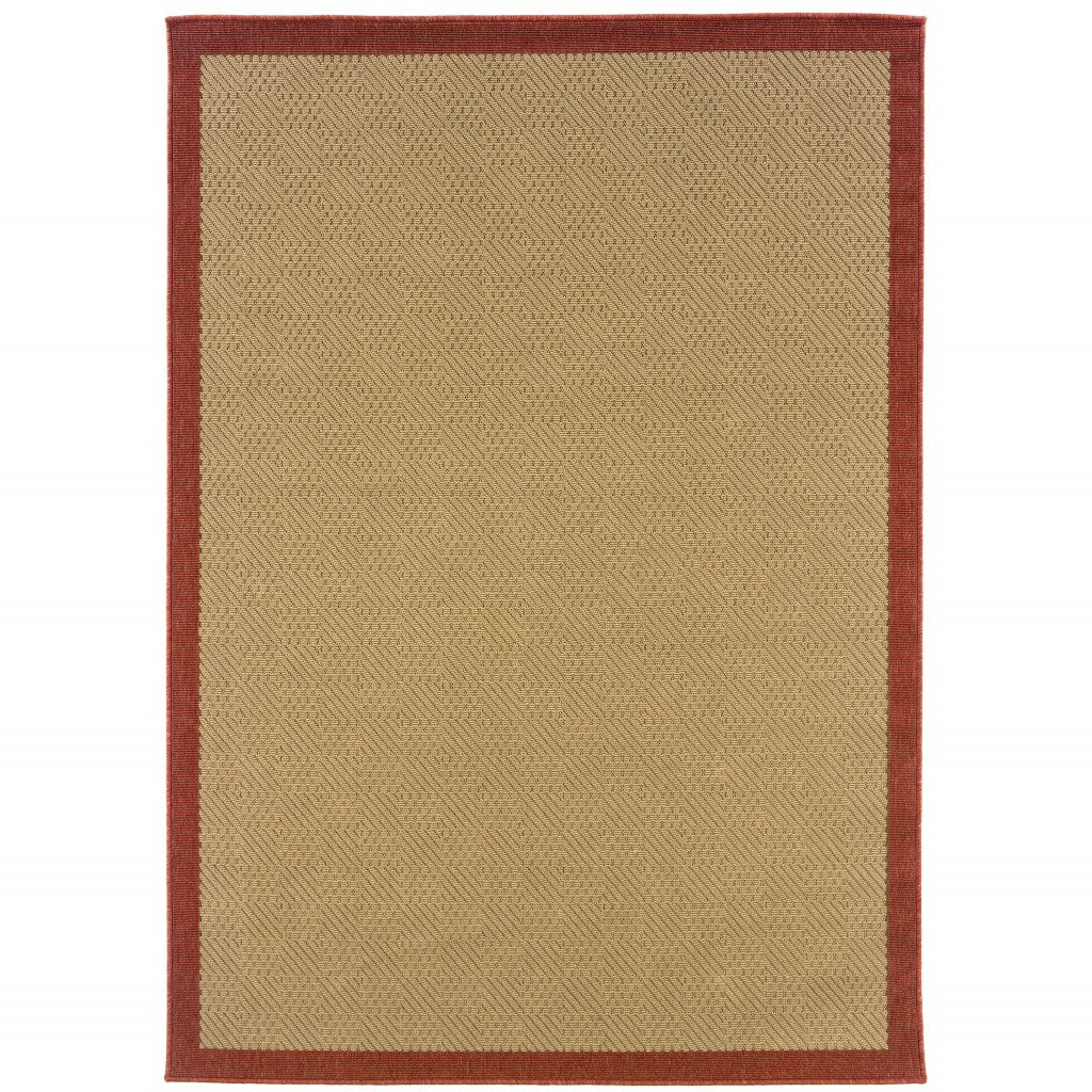 9鈥橷13鈥 Beige And Red Plain Indoor Outdoor Area Rug 9鈥橷13鈥 Beige And Red