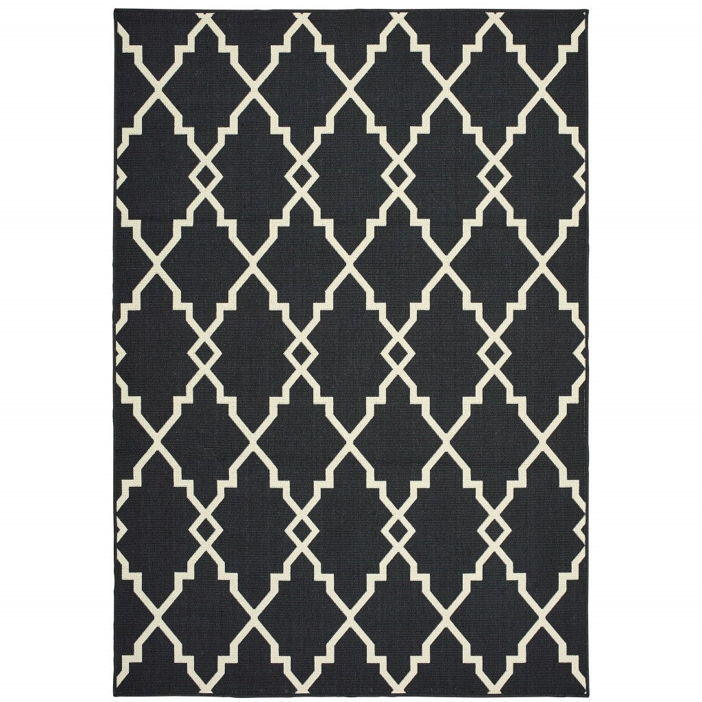 9鈥橷13鈥 Black And Ivory Trellis Indoor Outdoor Area Rug 9鈥橷13鈥 Black And