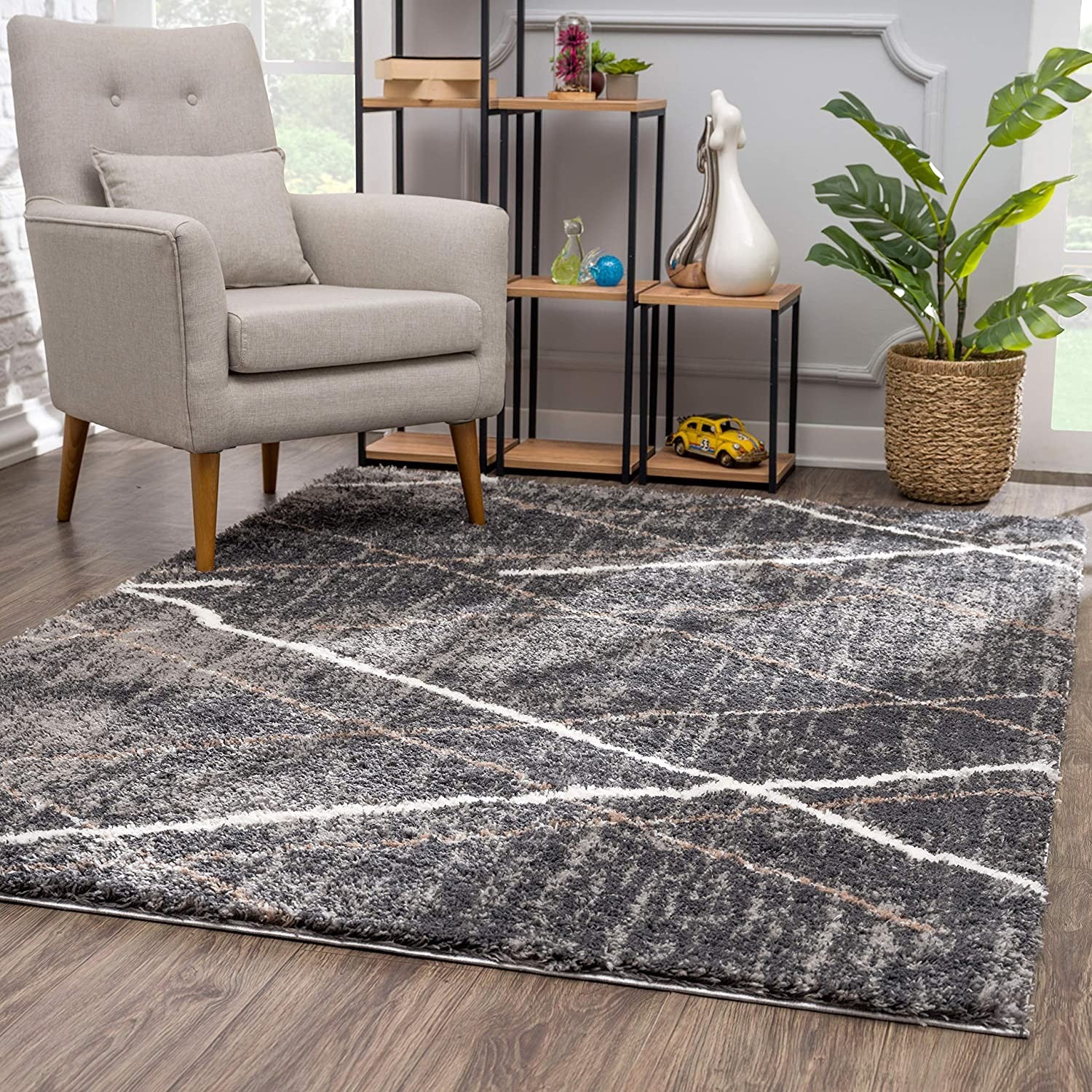 7鈥 X 9鈥 Gray Modern Distressed Lines Area Rug 7鈥 X 9鈥 Gray Modern