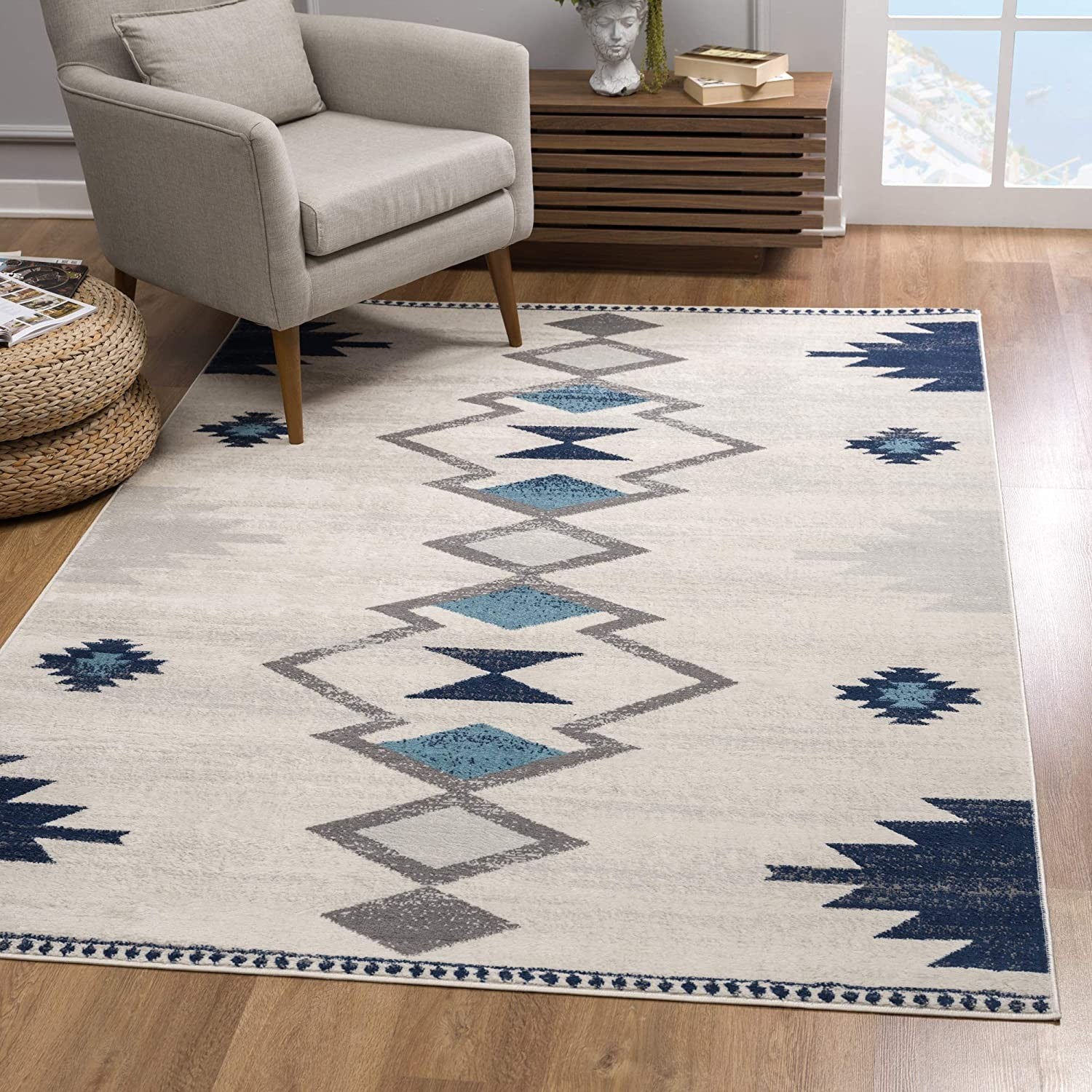 2鈥 X 4鈥 Navy And Ivory Tribal Pattern Area Rug 2鈥 X 4鈥 Navy And Ivory