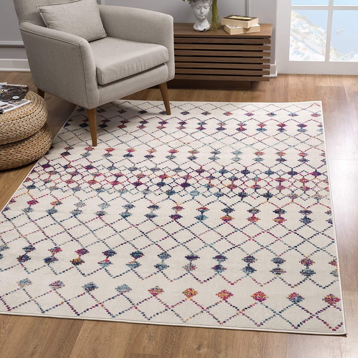 8鈥 X 11鈥 White Modern Geometric Grid Area Rug 8鈥 X 11鈥 White Modern