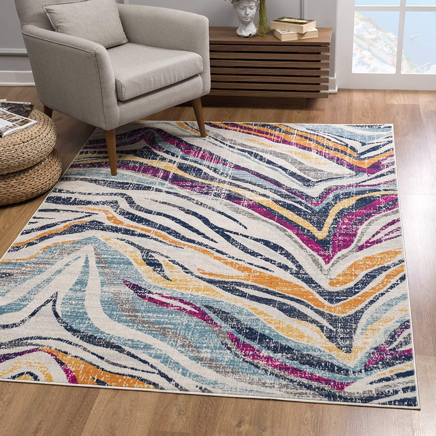 2鈥 X 10鈥 Blue And Gold Zebra Pattern Runner Rug 2鈥 X 10鈥 Blue And Gold