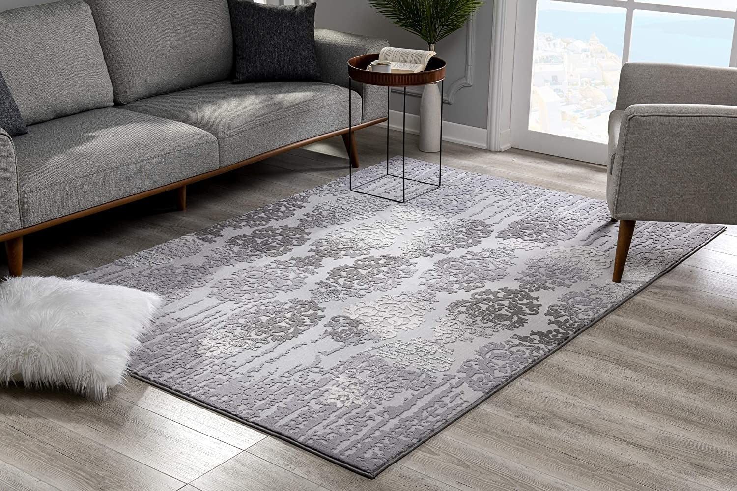 2鈥 X 10鈥 Gray Dripping Damask Runner Rug 2鈥 X 10鈥 Gray Dripping Damask