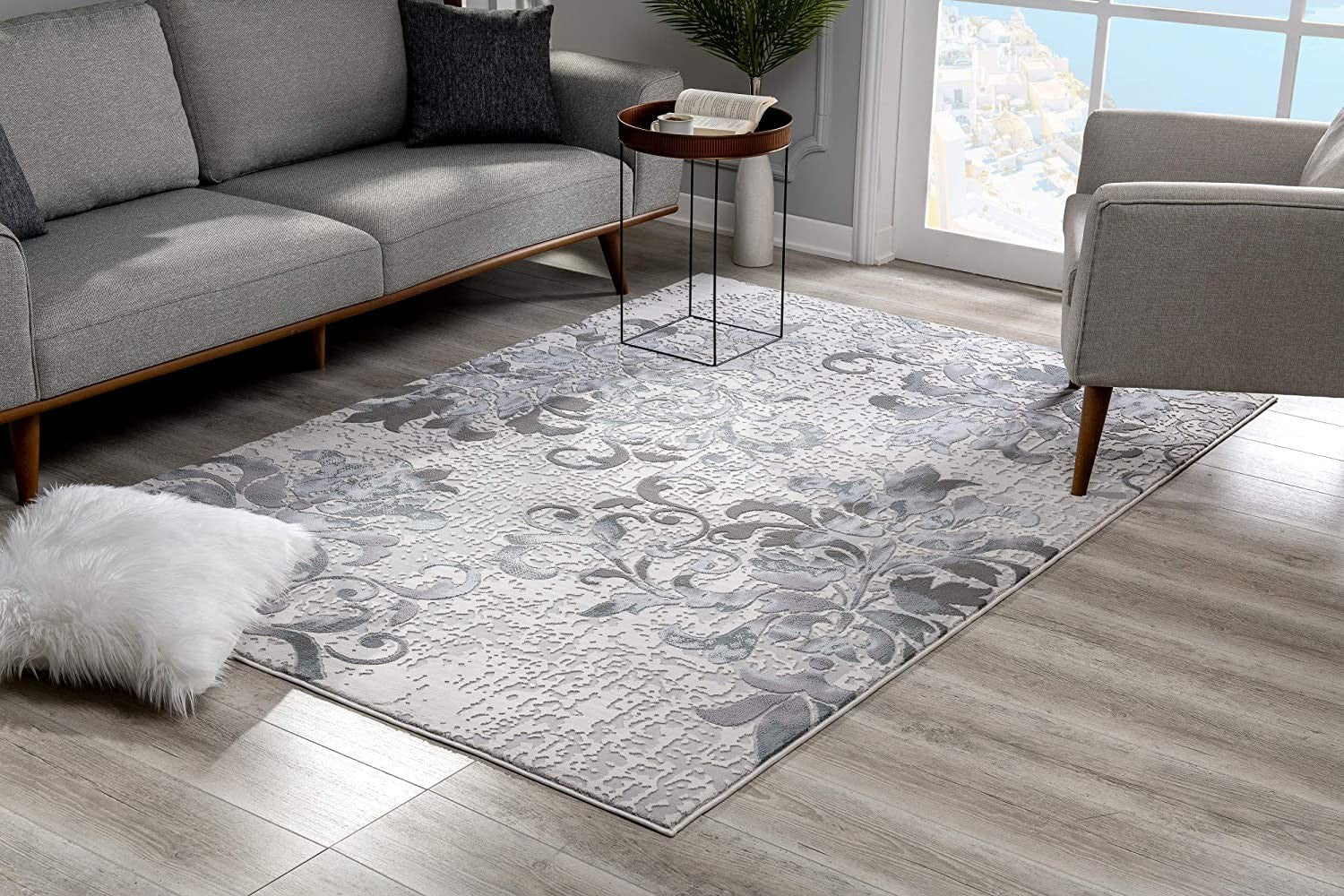 5鈥 X 8鈥 Blue And Gray Floral Filigree Area Rug 5鈥 X 8鈥 Blue And Gray Floral