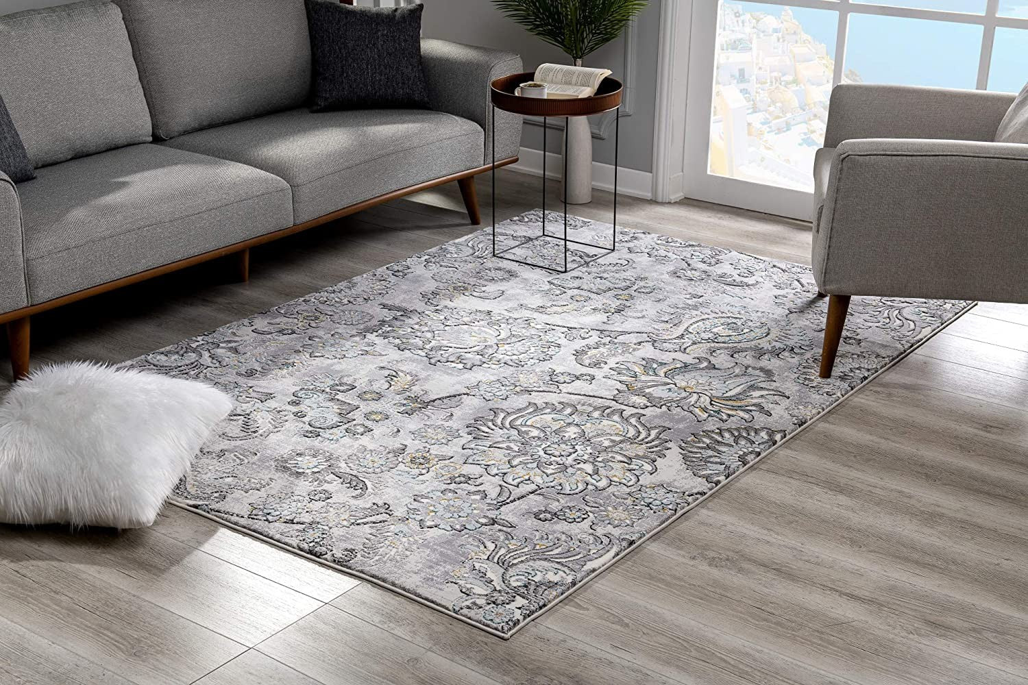 5鈥 X 8鈥 Gray Modern Jacobean Floral Area Rug 5鈥 X 8鈥 Gray Modern Jacobean