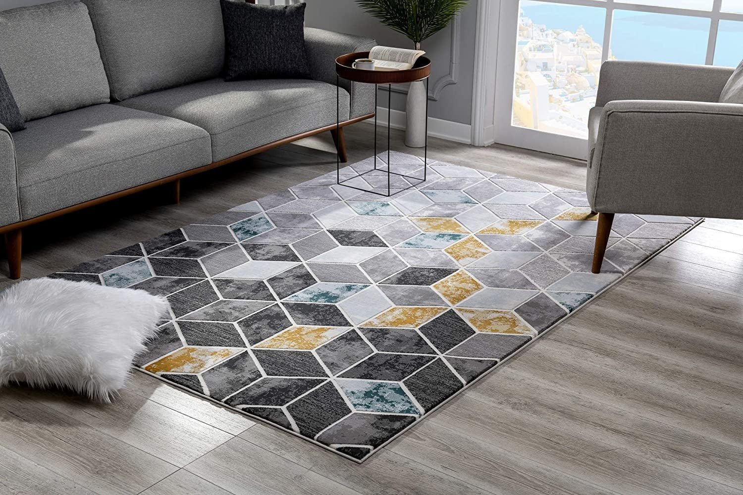 5鈥 X 8鈥 Gray And Gold Cubic Block Area Rug 5鈥 X 8鈥 Gray And Gold Cubic