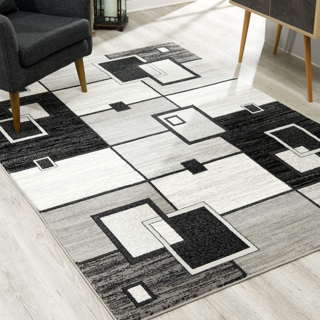 2鈥 X 10鈥 Gray Asymmetric Blocks Runner Rug 2鈥 X 10鈥 Gray Asymmetric Blocks