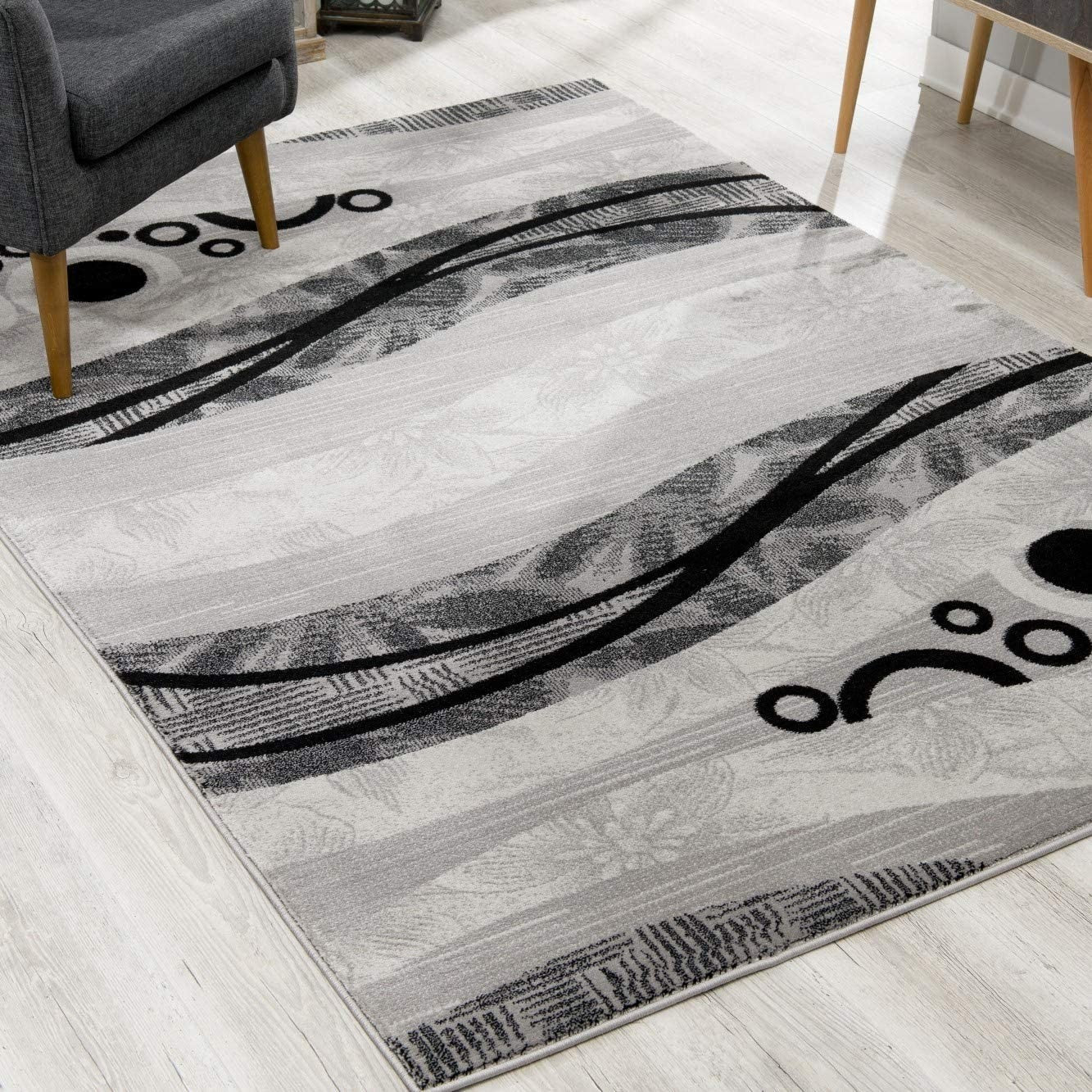 2鈥 X 15鈥 Gray And Black Abstract Waves Runner Rug 2鈥 X 15鈥 Gray And Black